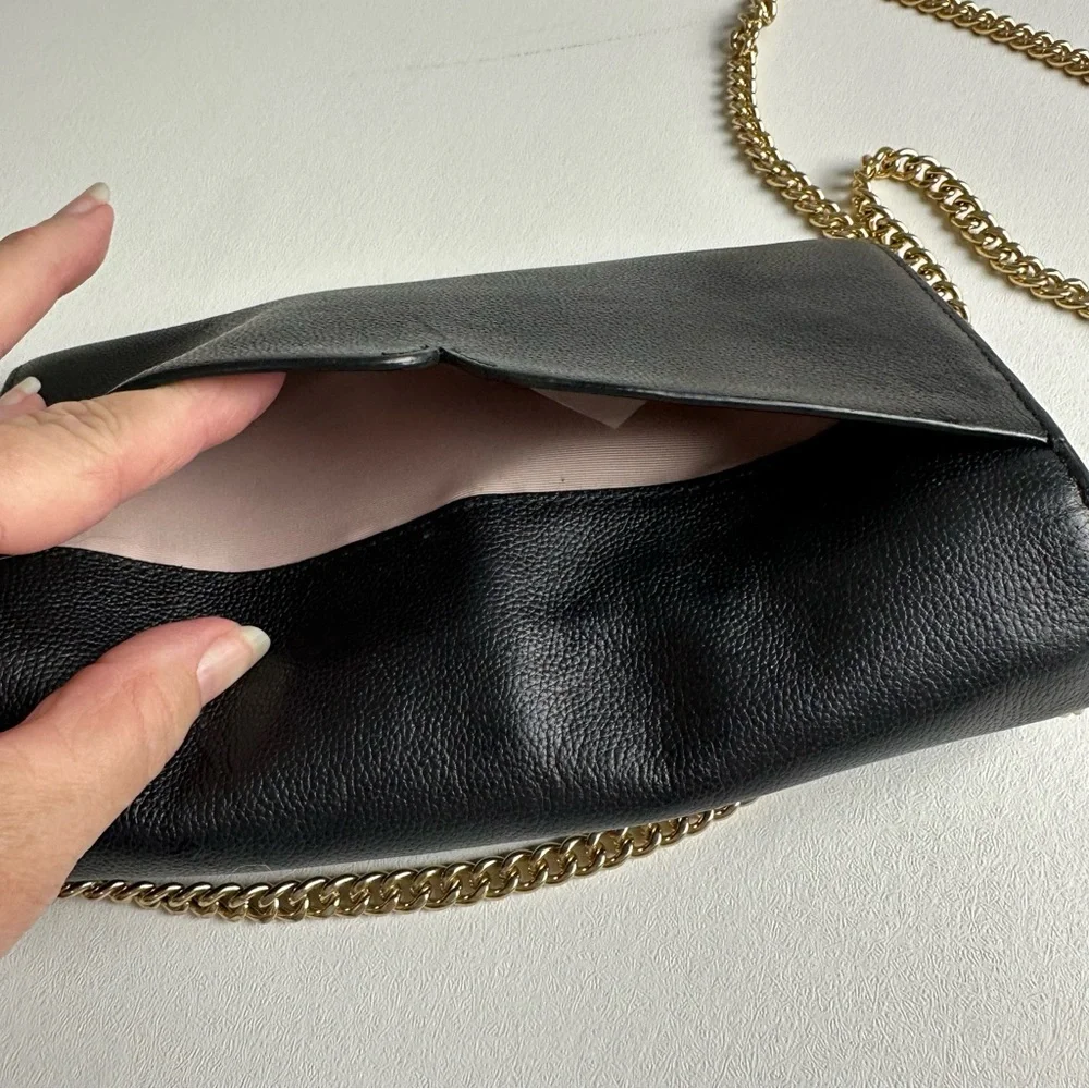 Kate Spade New York Toujours chain clutch bag, black leather with‎ gold accent